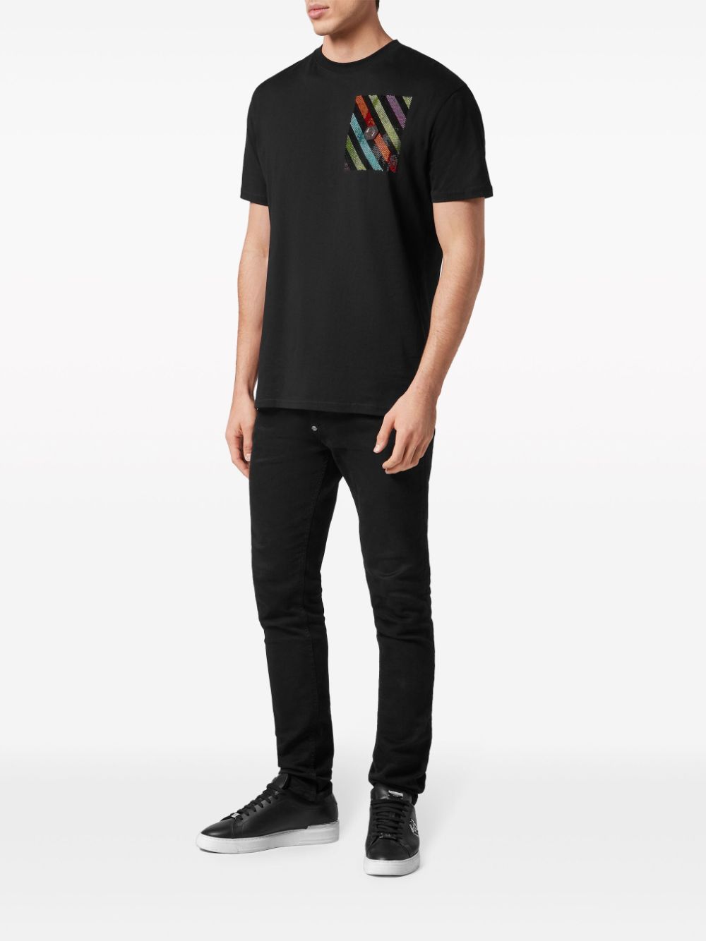 Philipp Plein T-shirt met regenboogstrepen Zwart