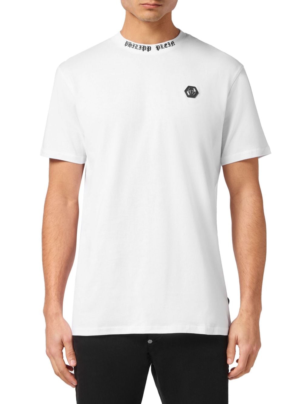 Shop Philipp Plein Logo-appliqué Cotton T-shirt In White
