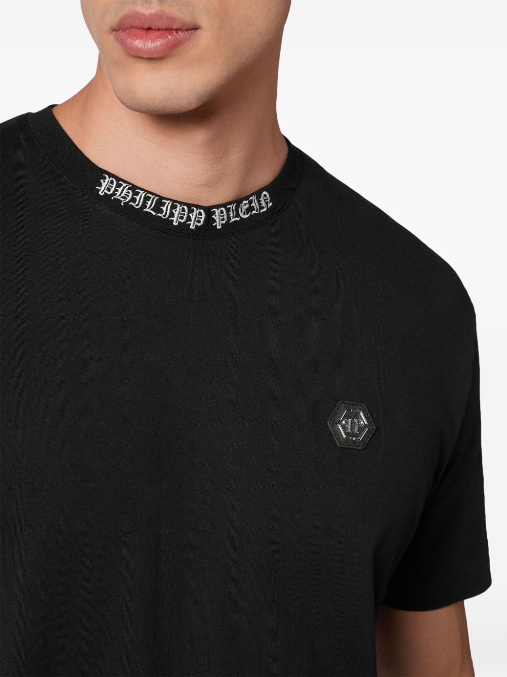 Shop Philipp Plein Logo-plaque Cotton T-shrit In Black