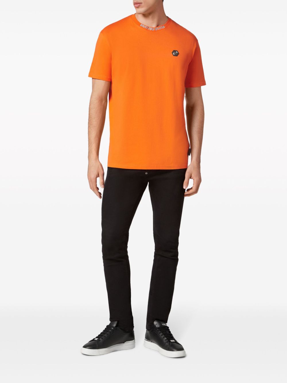 Shop Philipp Plein Logo-plaque Cotton T-shirt In Orange