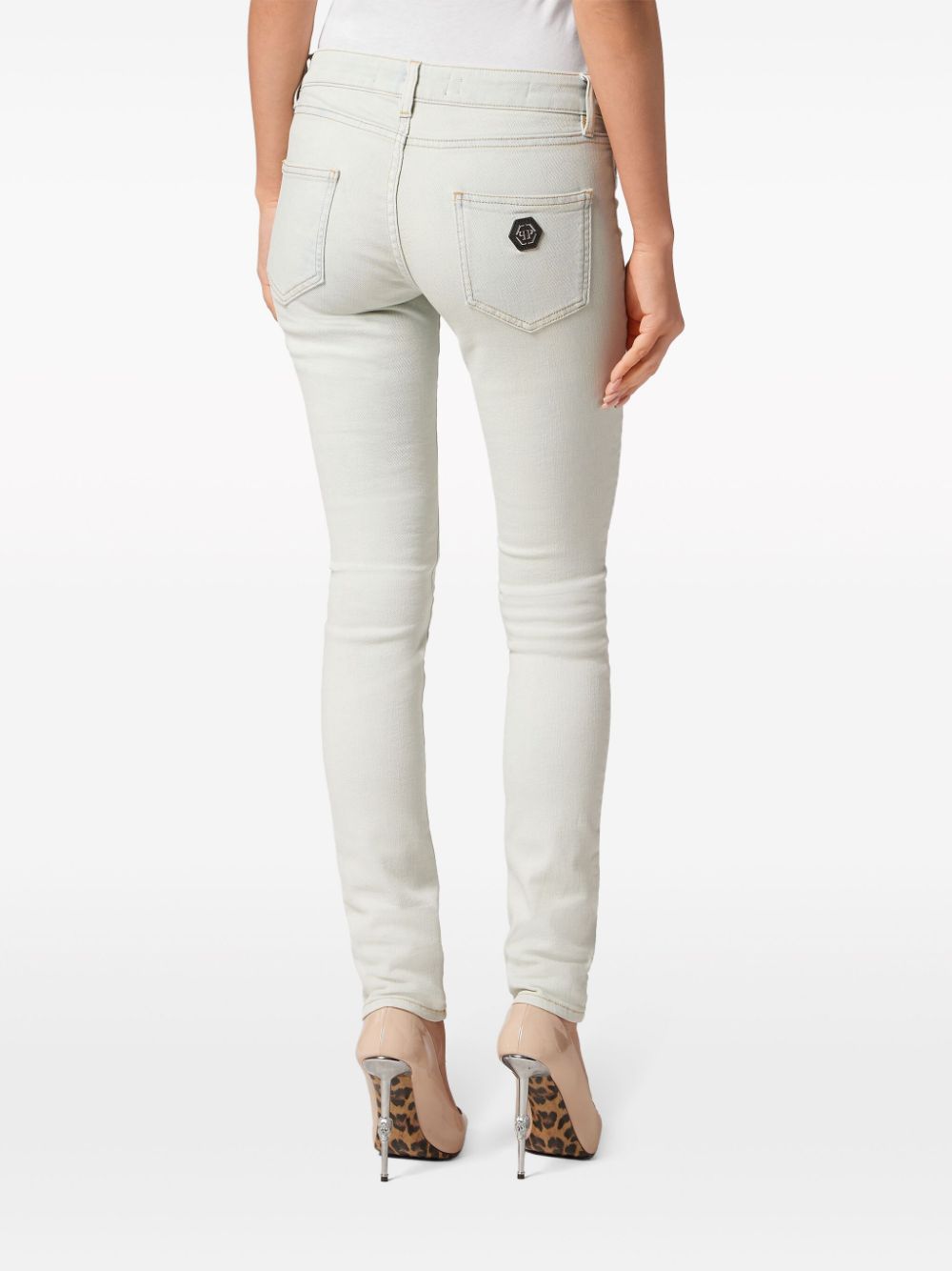 Shop Philipp Plein Logo-appliqué Denim Leggings In White