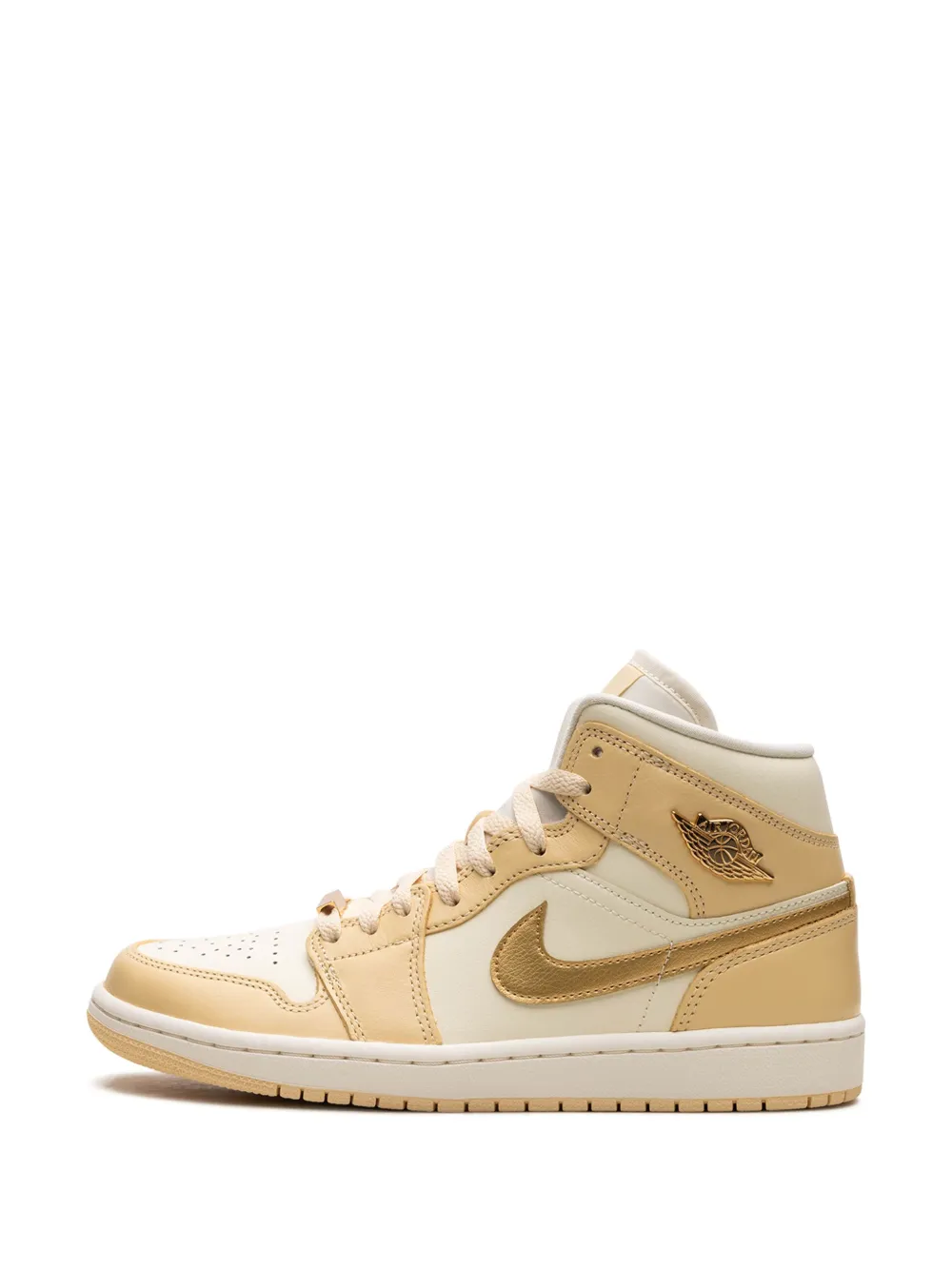 Shop Jordan Air  1 Mid "pale Vanilla / Coconut Milk / Sail / Metallic Gold" Sneakers In Yellow