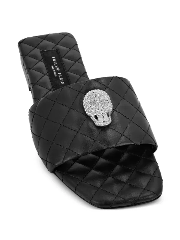 Philipp Plein skull-embellished Quilted Leather Slides Black