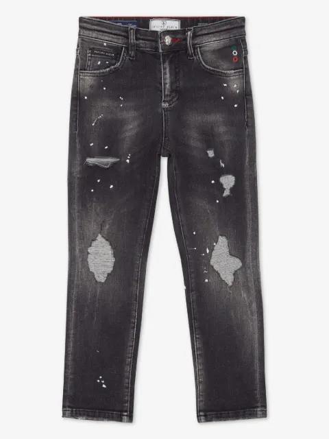 Philipp Plein Junior ripped-detail straight-leg jeans