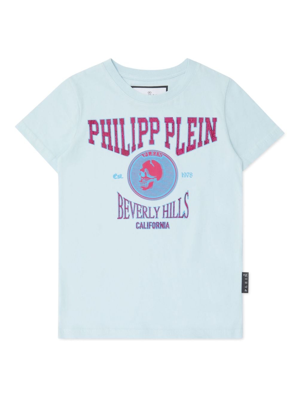 Philipp Plein Kids' Crystal-embellished Cotton T-shirt In Blue