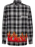 Philipp Plein flame-print plaid cotton shirt - Black