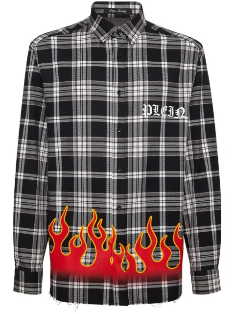 Philipp Plein flame-print plaid cotton shirt