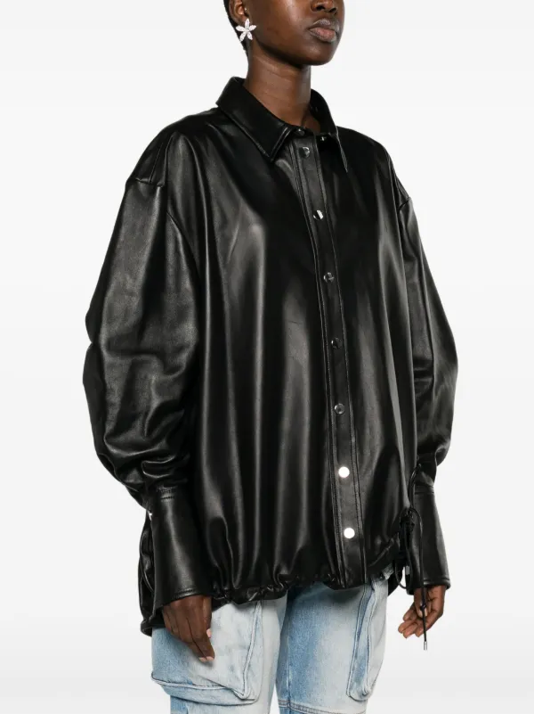 THE ATTICO レザージャケット BLACK Black Leather Bomber Jacket by The Attico on Sale