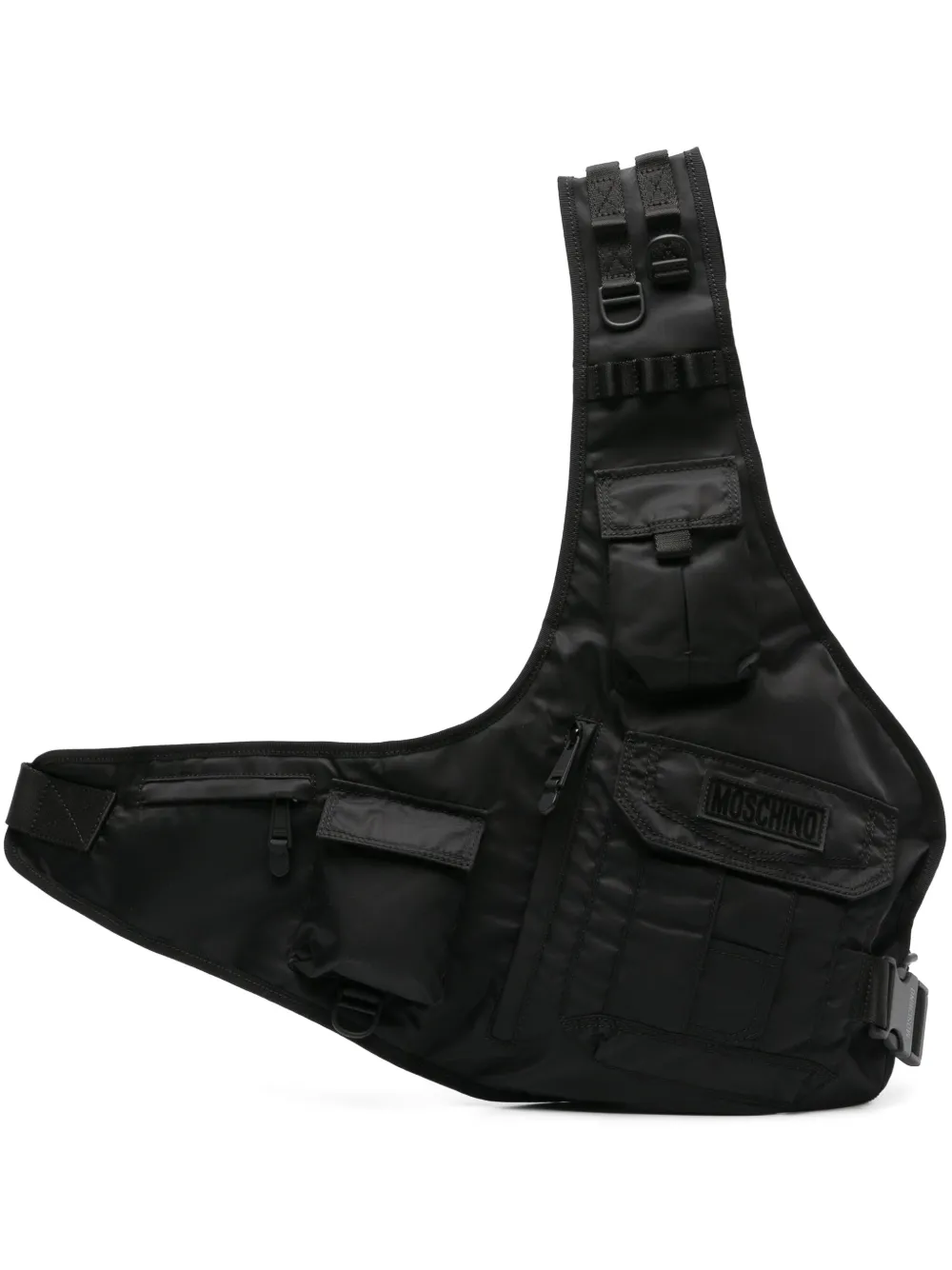 Moschino Logo-patch Coated Messenger Bag In Black