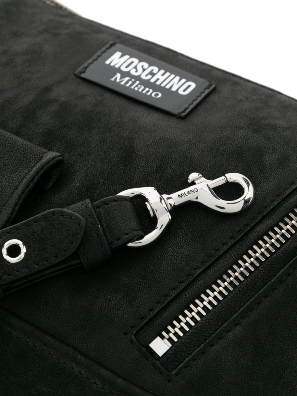 Shop Moschino Zipped Leather Clutch Bag In Black