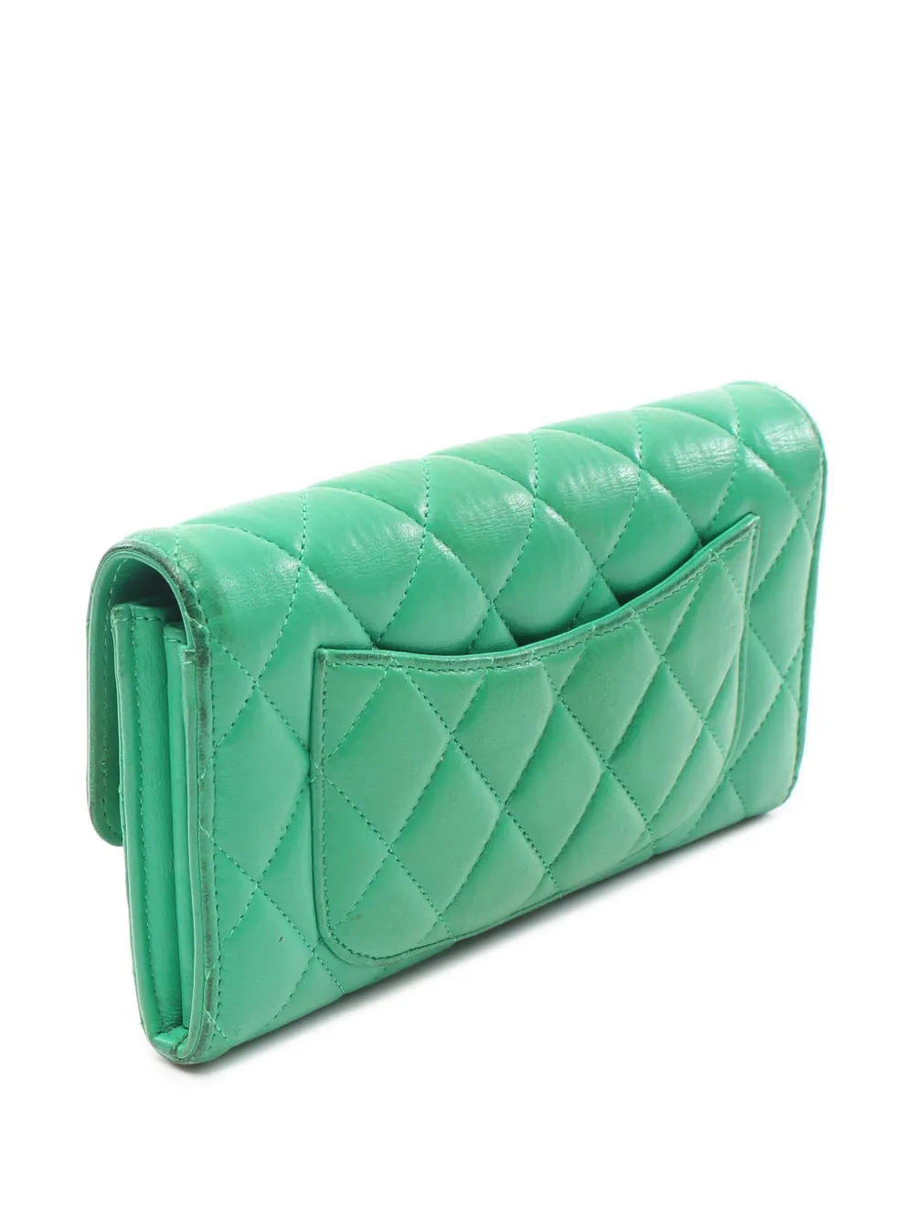 CHANEL Pre-Owned 2020-2021 diamond-quilted long wallet - Groen