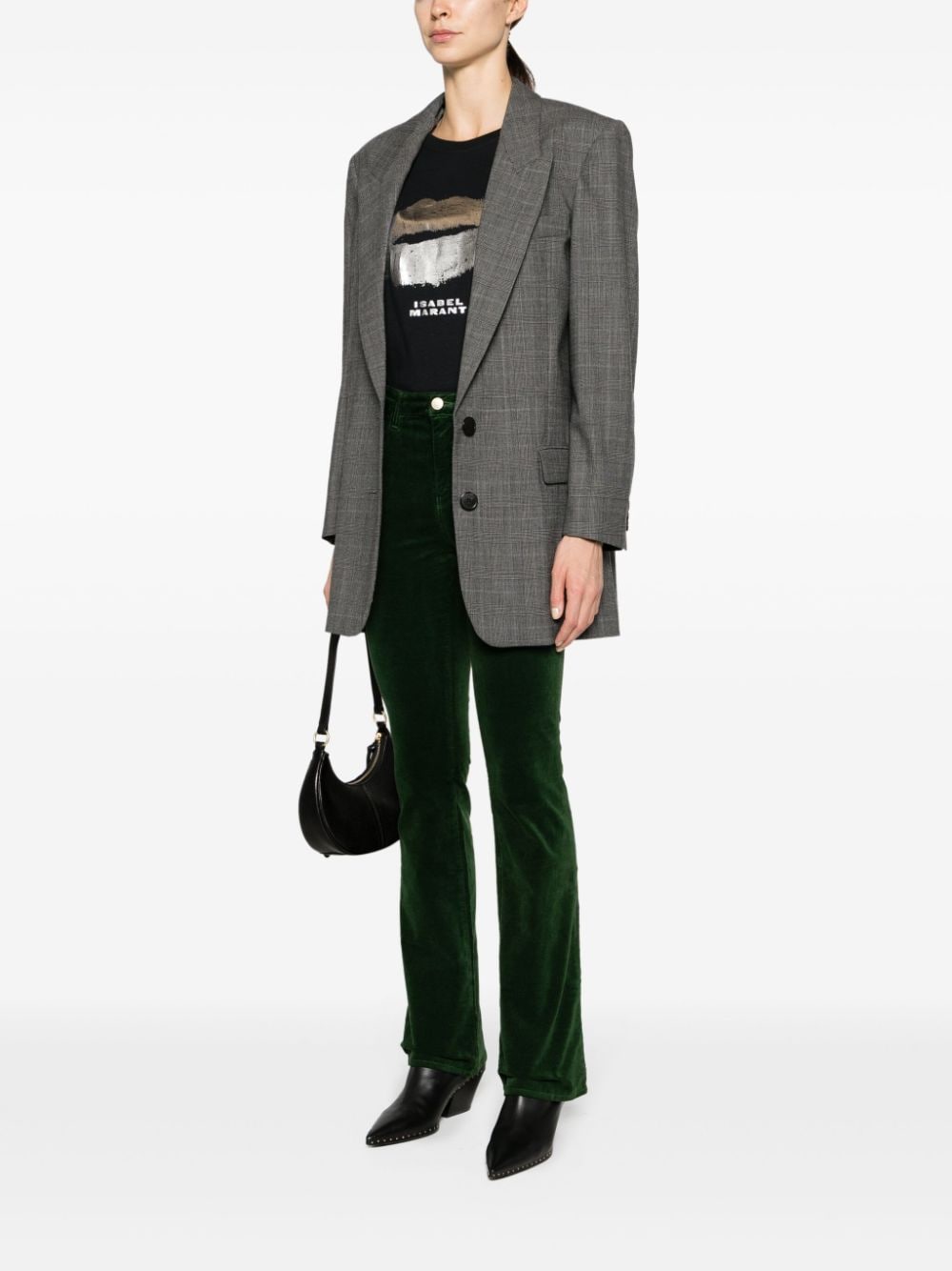 Shop L Agence Stevie Mid-rise Flared Velvet Trousers In Green