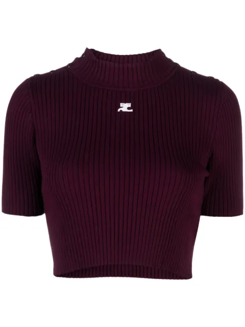 Courrèges logo-embroidered ribbed crop top