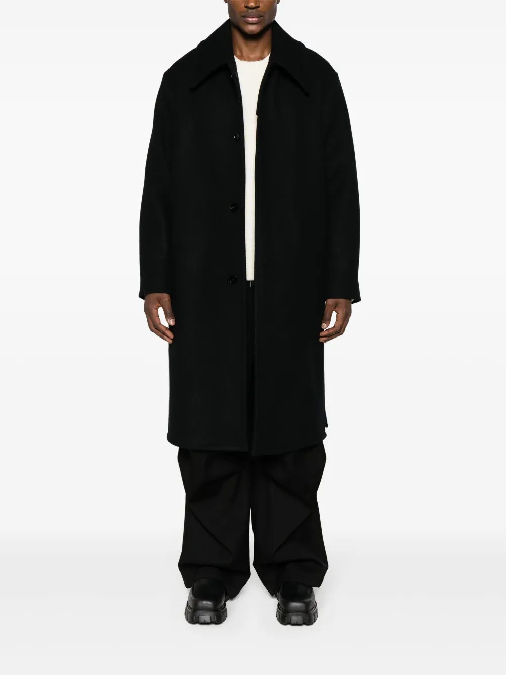 Jil Sander Wollen mantel met enkele rij knopen - Zwart