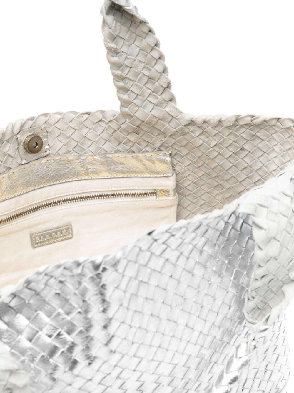 Shop P.a.r.o.s.h Happy Woven Leather Shoulder Bag In Silver