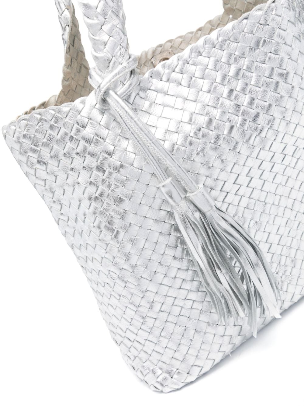 Shop P.a.r.o.s.h Happy Woven Leather Shoulder Bag In Silver