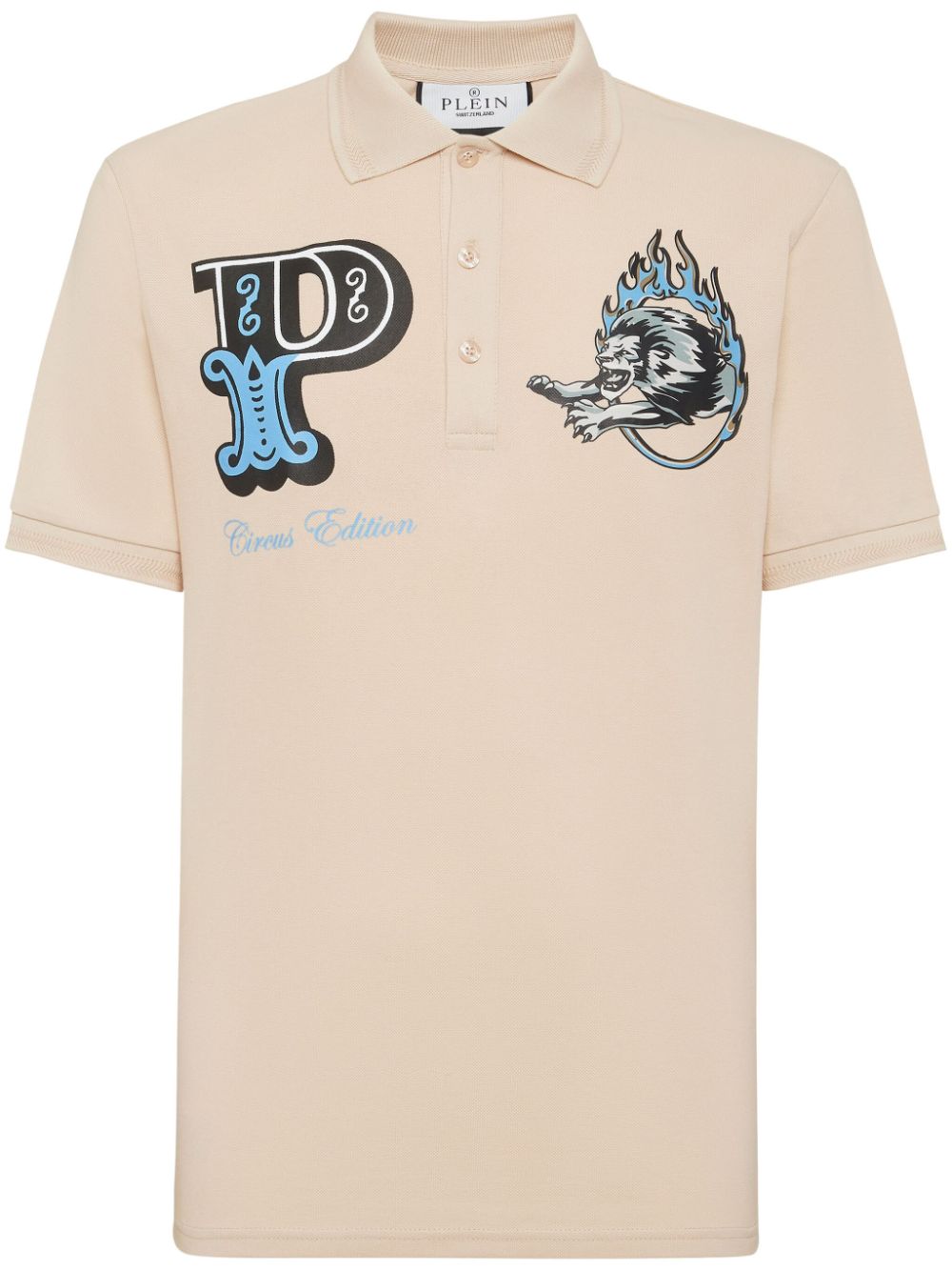 Philipp Plein Lion Circus Cotton Polo Shirt In Neutrals