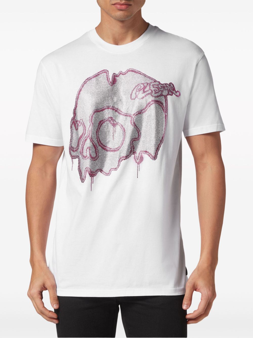 Shop Philipp Plein Dripping Skull Cotton T-shirt In Weiss
