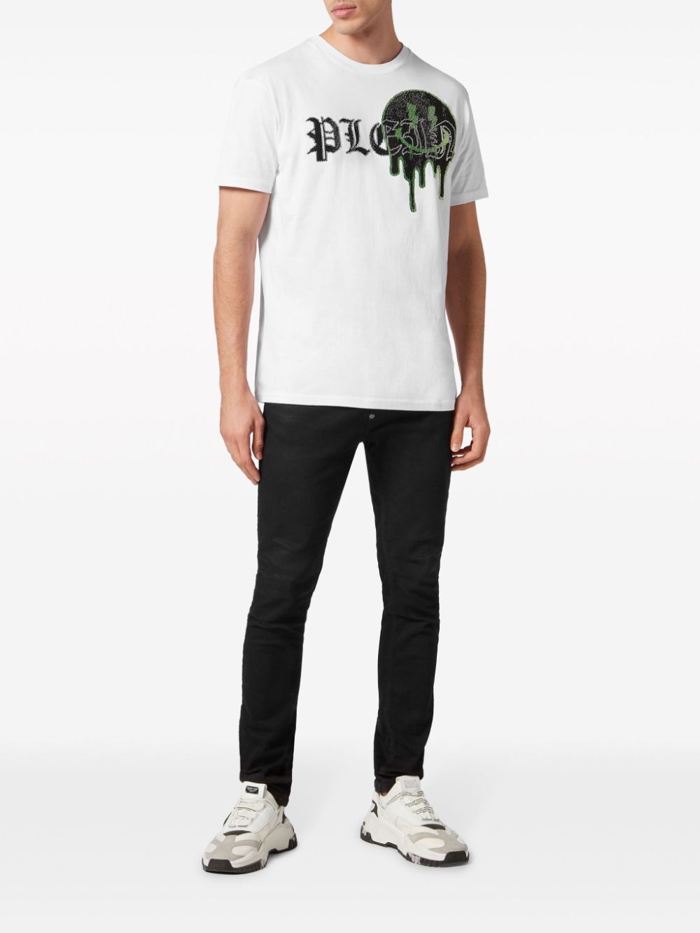 Shop Philipp Plein Smile Rhinestone-embellished Cotton T-shirt In White