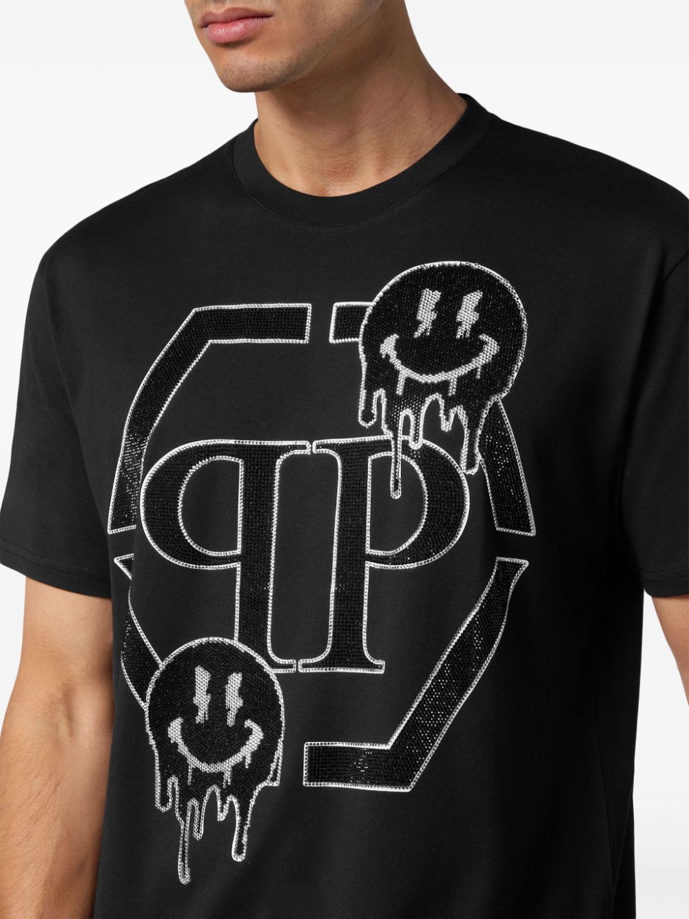 Shop Philipp Plein Smile Rhinestone-embellished T-shirt In Black