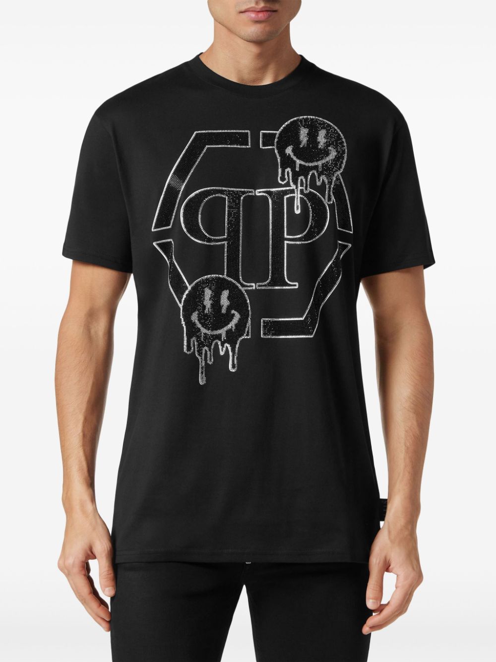 Shop Philipp Plein Smile Rhinestone-embellished T-shirt In Black