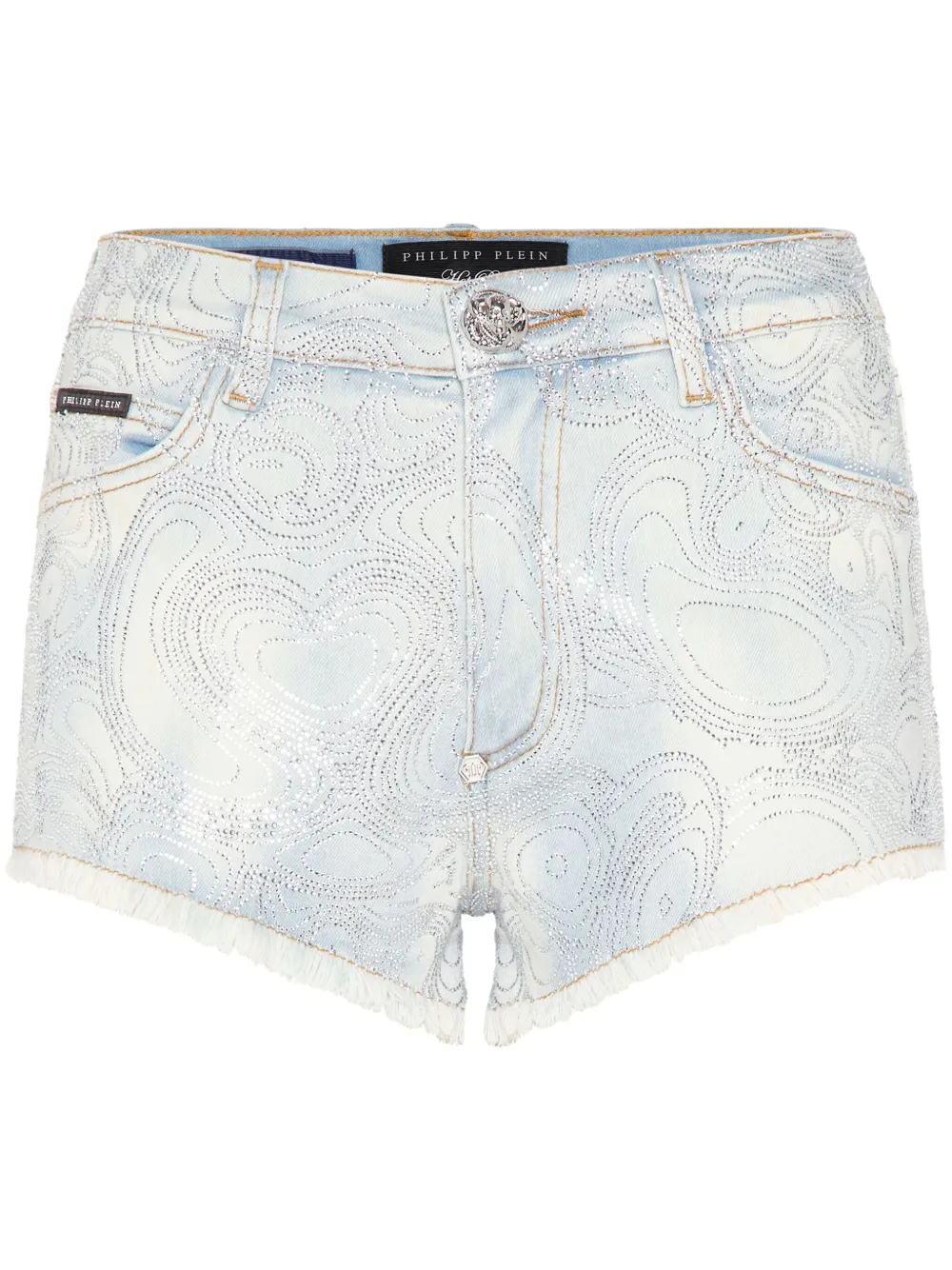 Philipp Plein Denim shorts met abstracte print Blauw