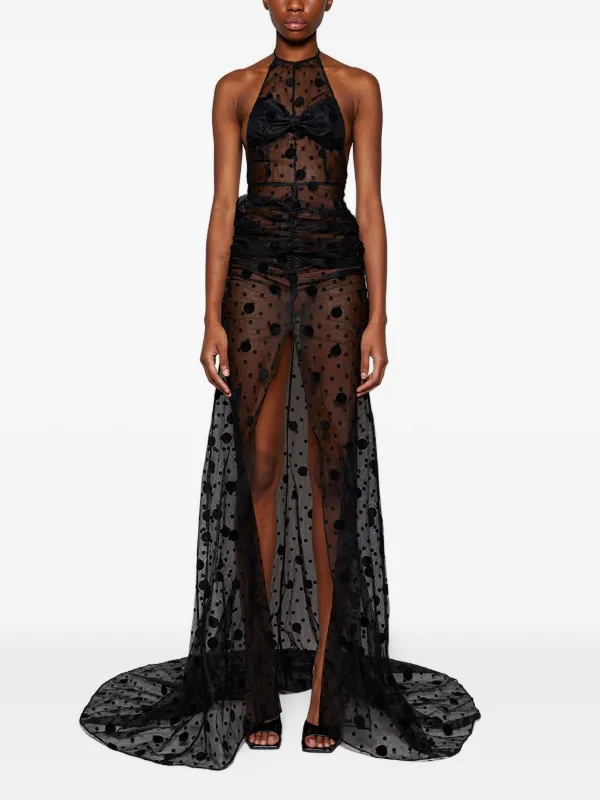 LaQuan Smith Halterneck polka-dot Gown | Black | FARFETCH
