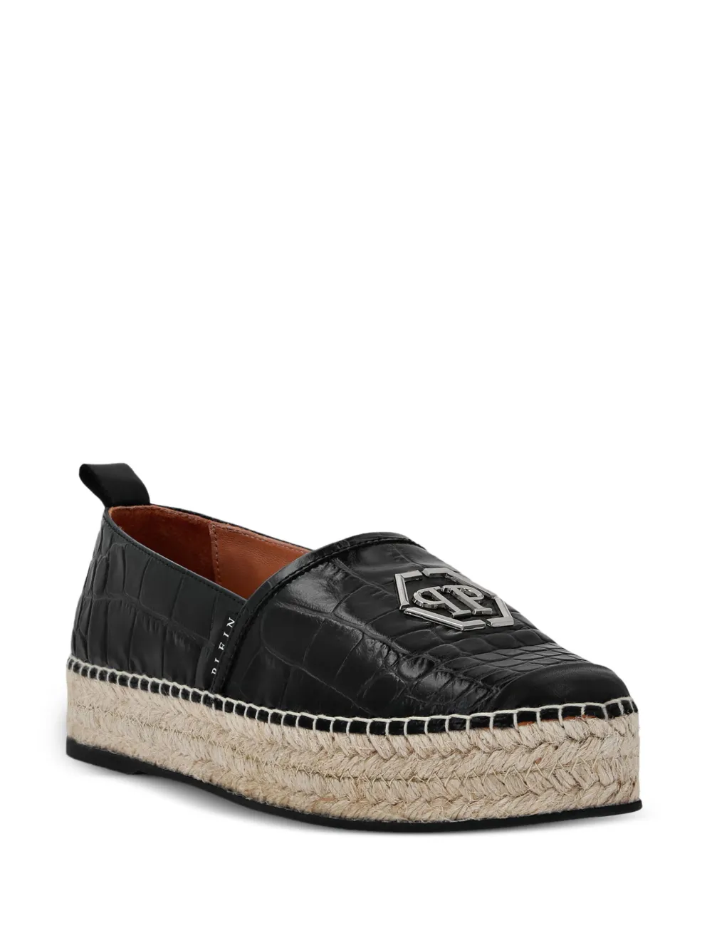 Philipp Plein Espadrilles met logoplakkaat en krokodillen-reliëf - Zwart