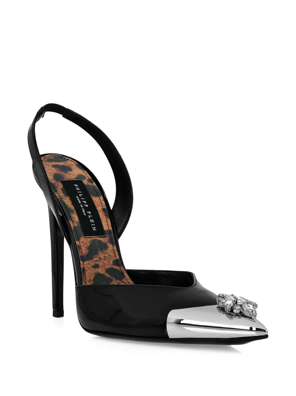 Philipp Plein Lakleren slingback pumps met diamant broche - Zwart