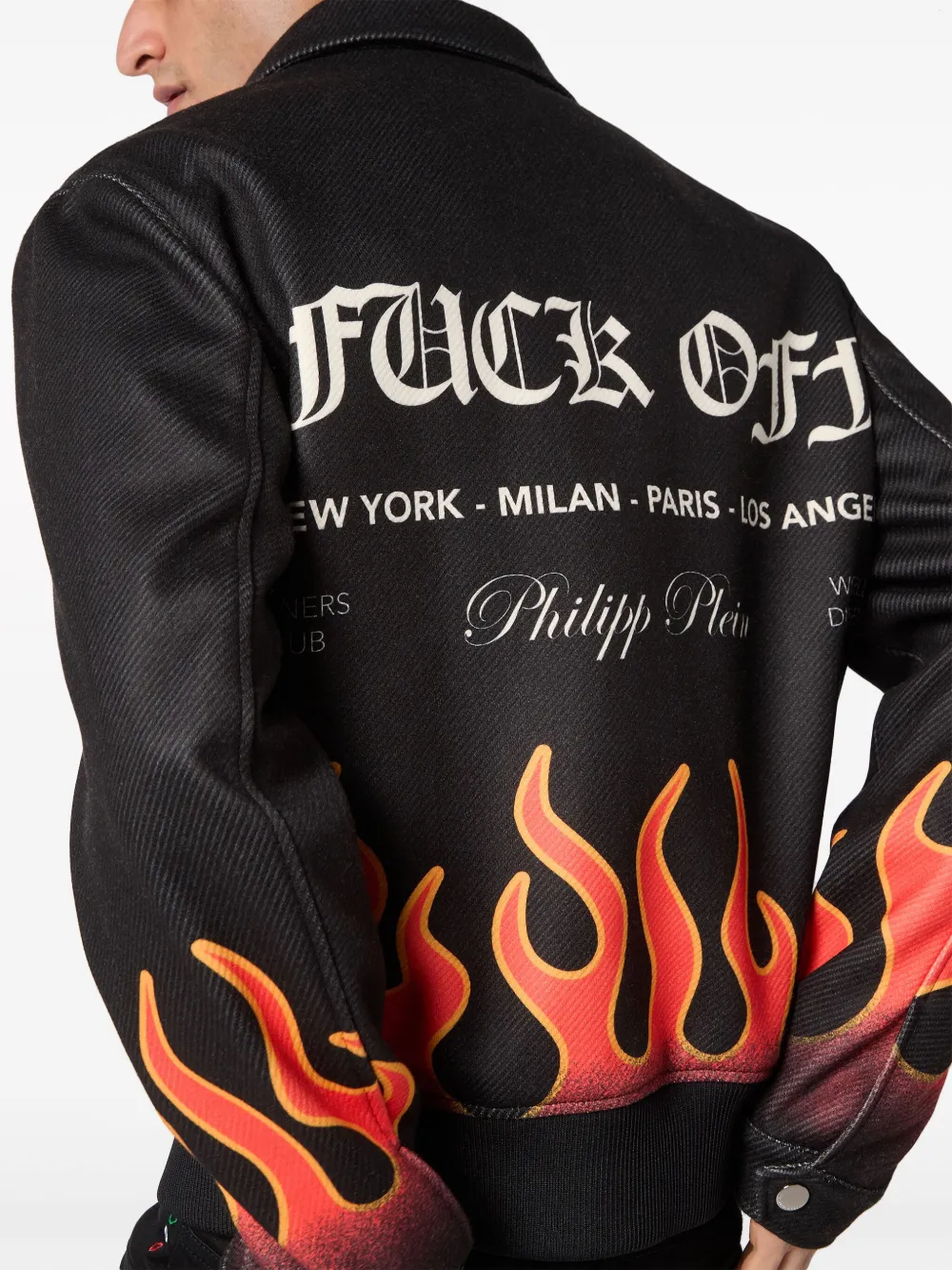 Shop Philipp Plein Flame-print Bomber Jacket In Black