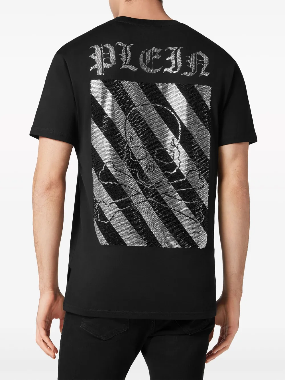 Philipp Plein Gestreept T-shirt verfraaid met stras Zwart