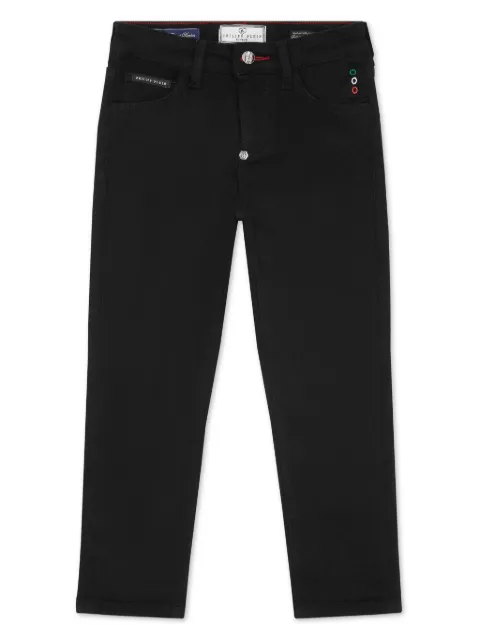 Philipp Plein Junior Calça jeans com aplicação de logo
