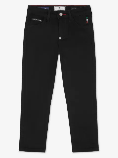 Philipp Plein Junior logo-appliqué cotton jeans 