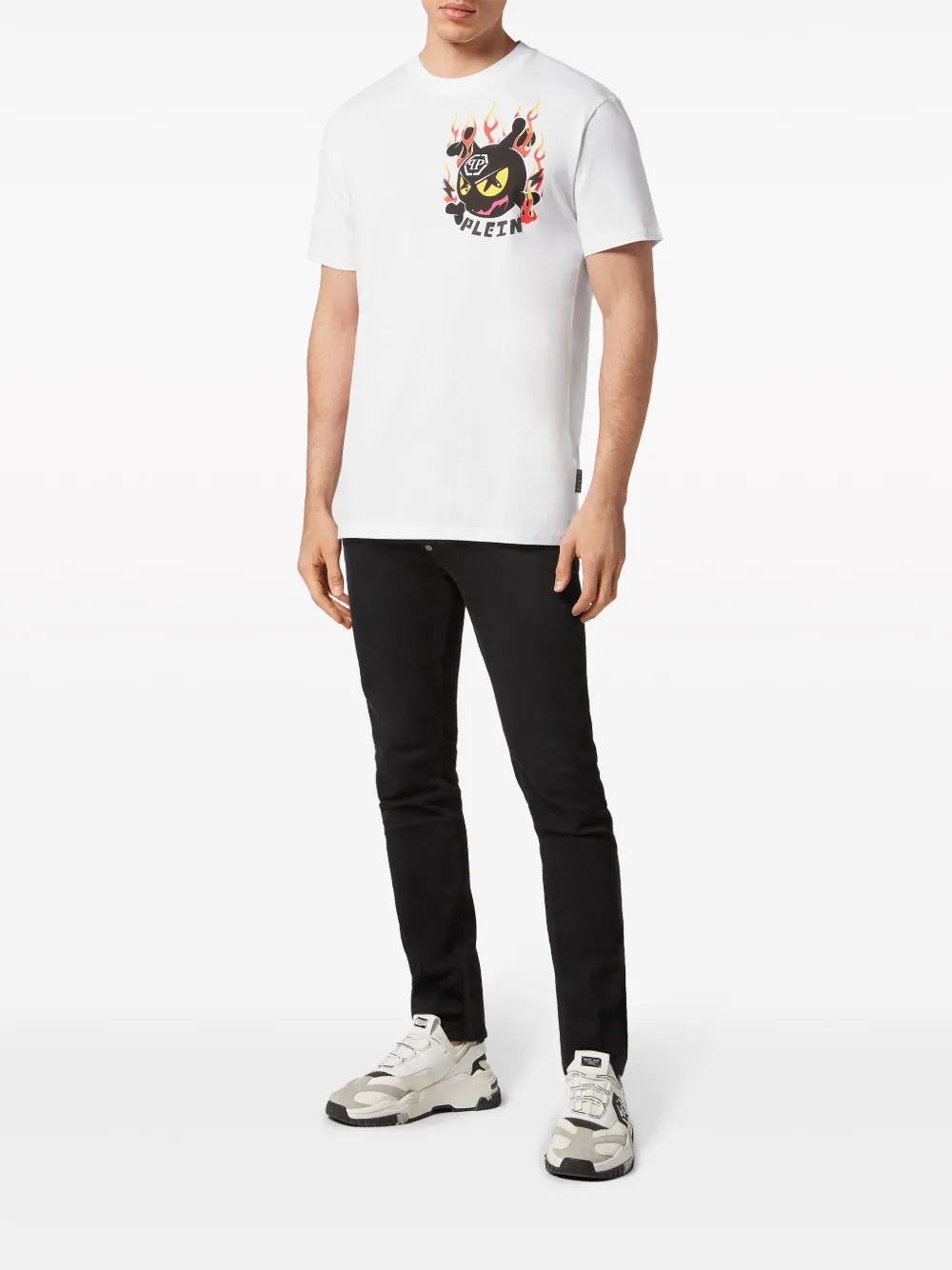 Shop Philipp Plein Flame-print Cotton T-shirt In White