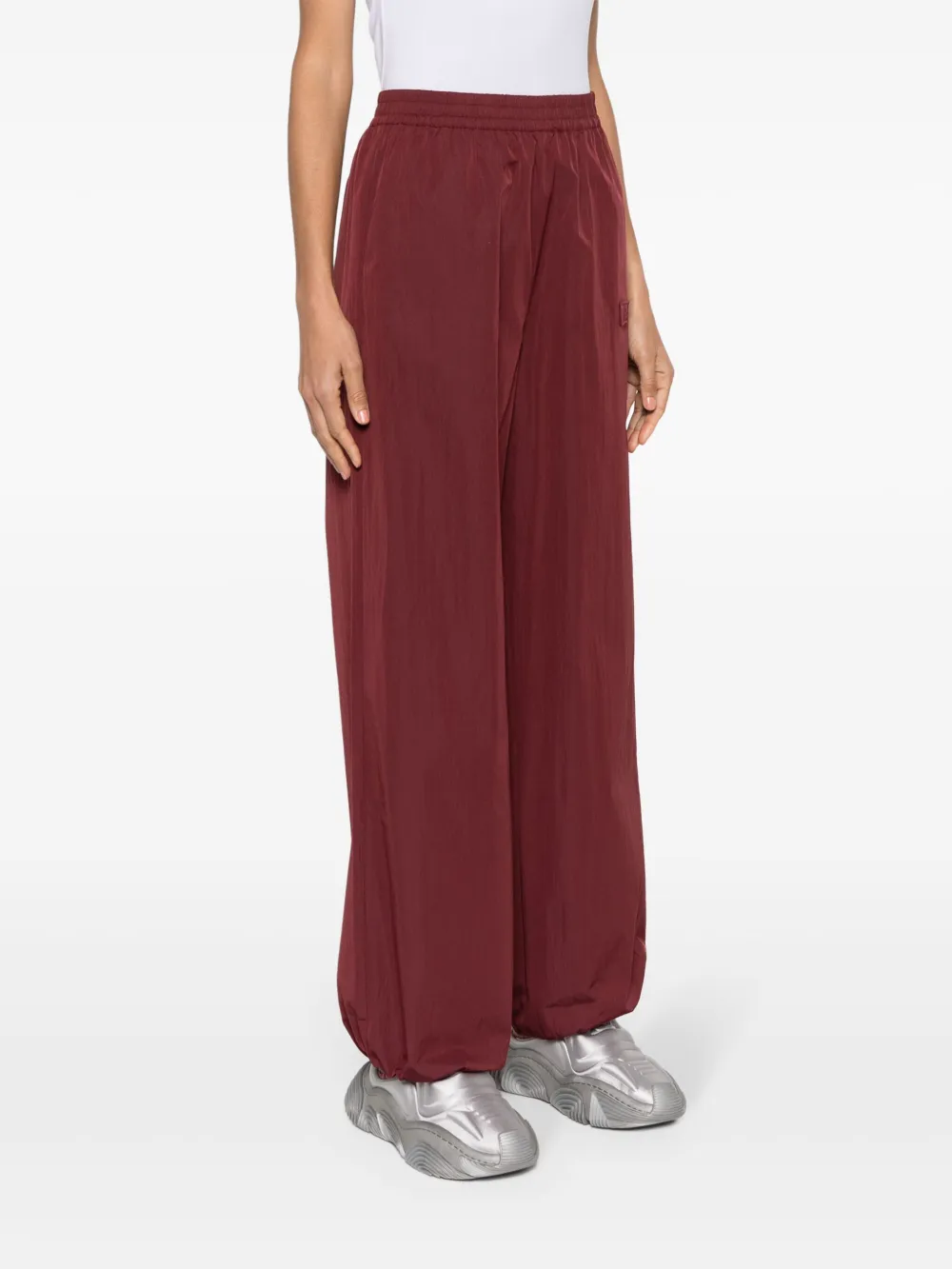 Shop Rotate Birger Christensen Logo-embroidered Elasticated-waist Palazzo Trousers In Red