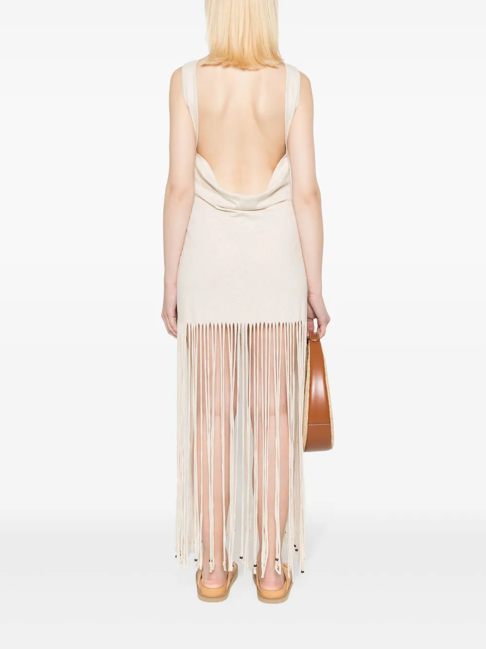 Shop Alanui Fringed Open-back Dress In Neutrals