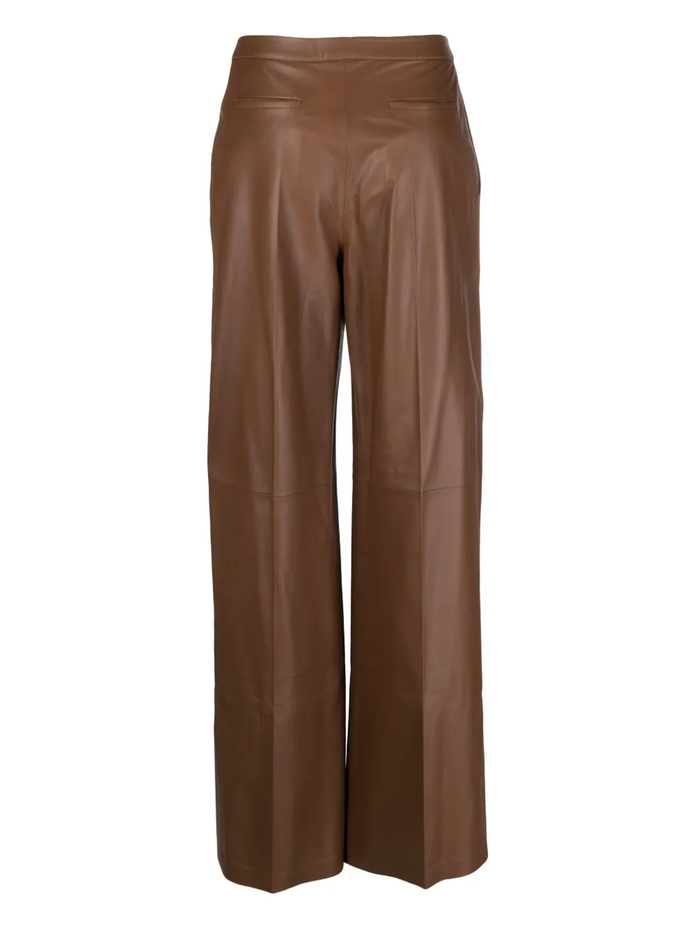 Shop Desa 1972 Pressed-crease Leather Palazzo Trousers In Brown