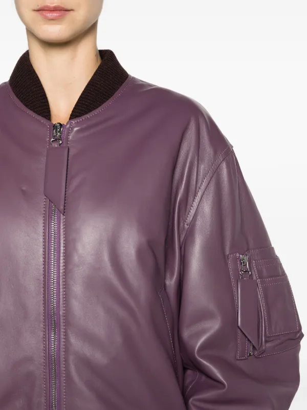 Purple leather bomber jacket sales