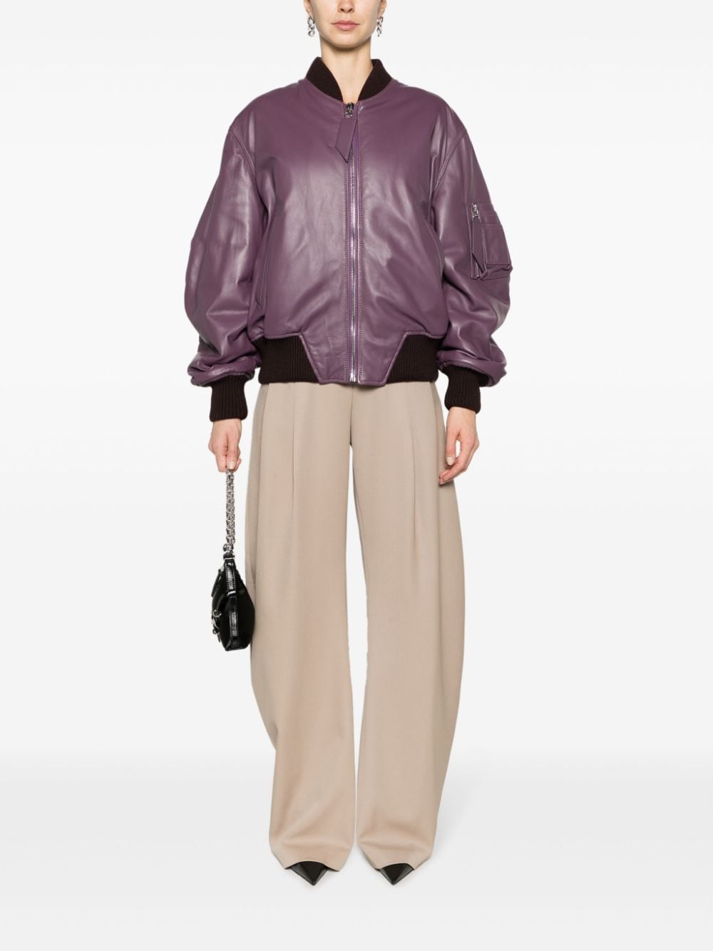 Shop Attico Anja Padded Leather Bomber Jacket In Purple