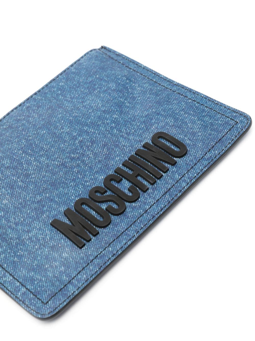 Shop Moschino Logo-lettering Denim Clutch Bag In Blue