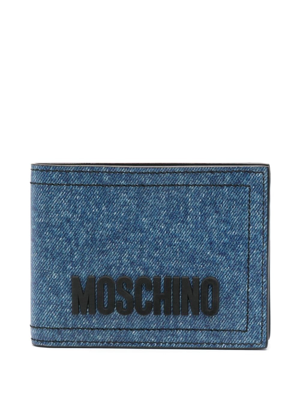Moschino Logo-lettering Denim Wallet In Blue