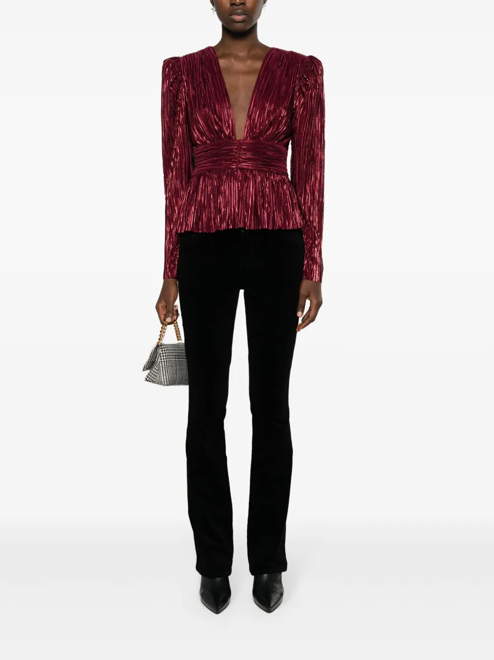 Shop L Agence Stevie Chain-link Flared Velvet Trousers In Black