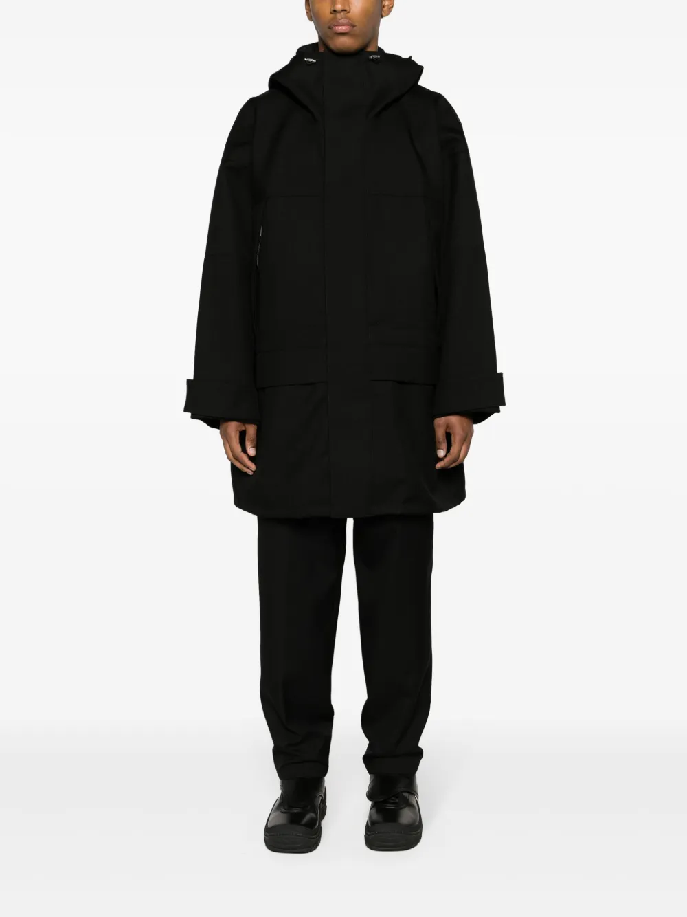 Jil Sander Wollen parka met capuchon en trechterhals - Zwart