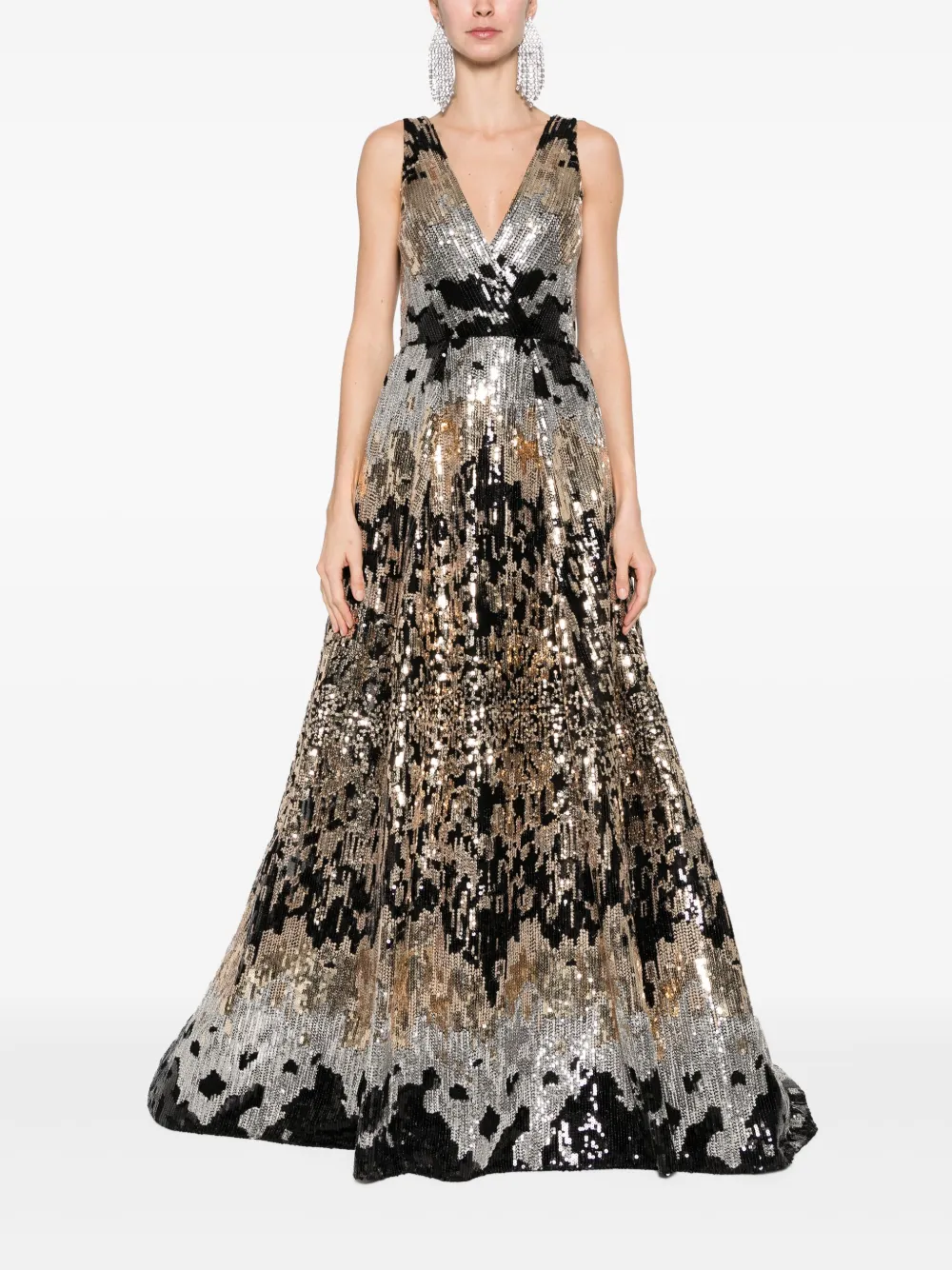 Elie Saab Maxi-jurk met pailletten en V-hals - Zwart