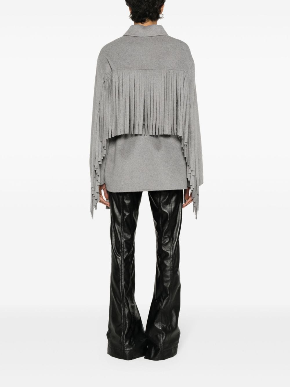Shop P.a.r.o.s.h Lam Fringed Coat In Grey