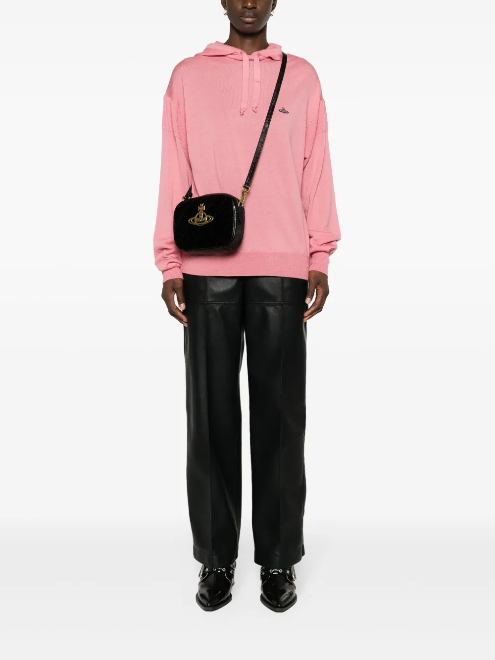 Vivienne Westwood Anna Orb-plaque velvet crossbody bag - Zwart