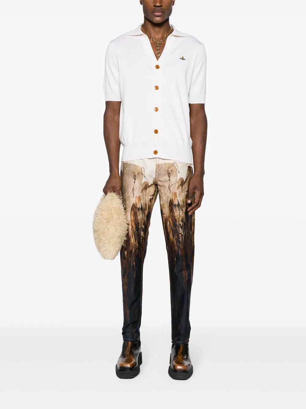 Vivienne Westwood Orb-embroidered knit polo T-shirt - Beige