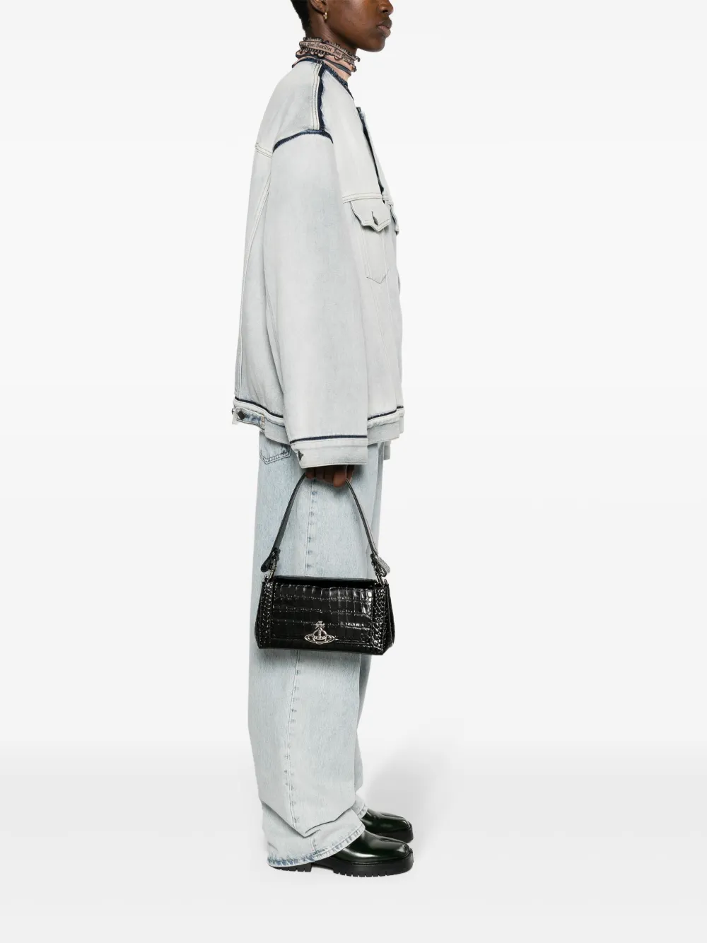 Vivienne Westwood Shopper met krokodillen-reliëf - Zwart