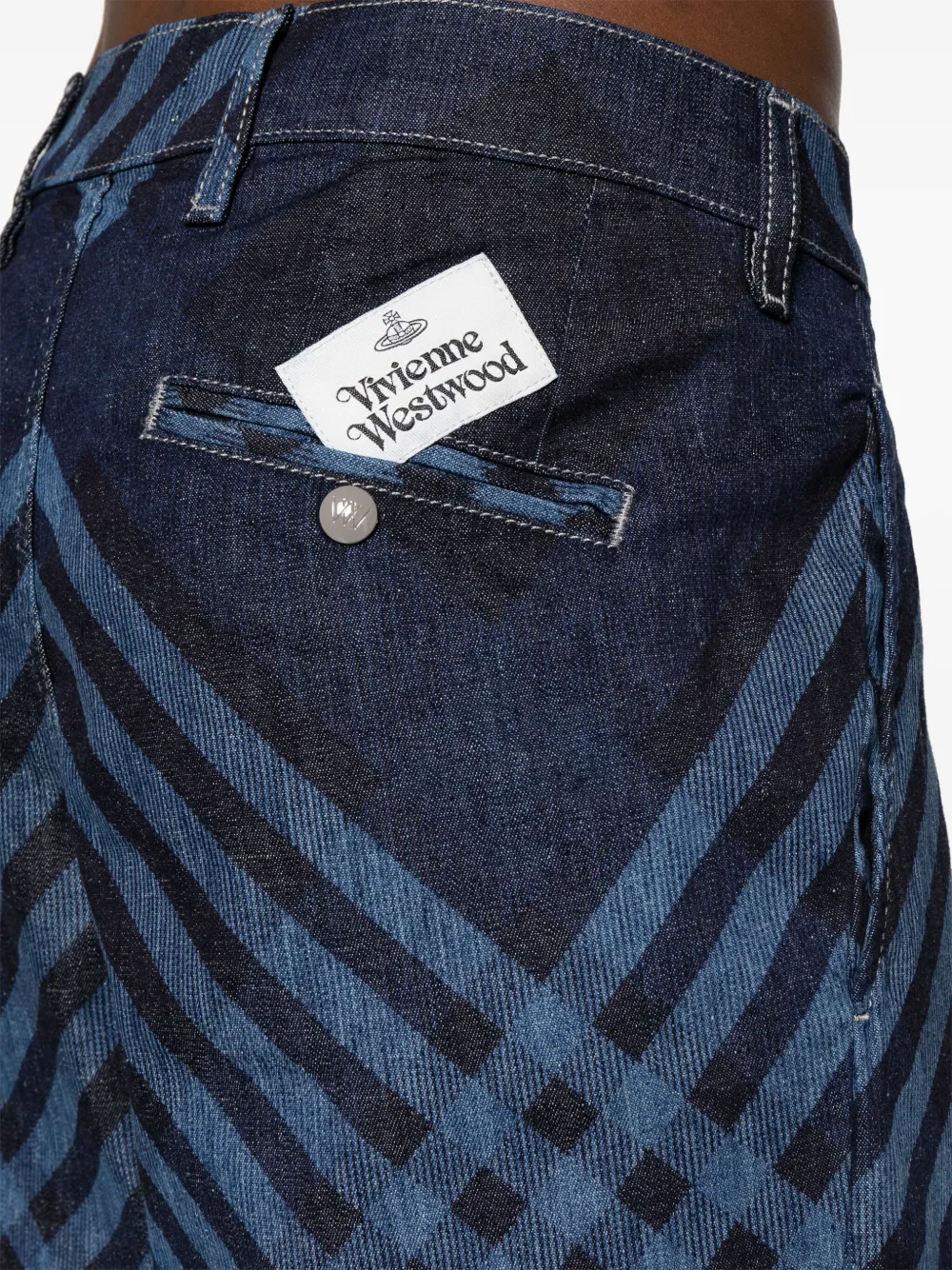 Shop Vivienne Westwood Tartan-print Cotton Tapered Jeans In Blue