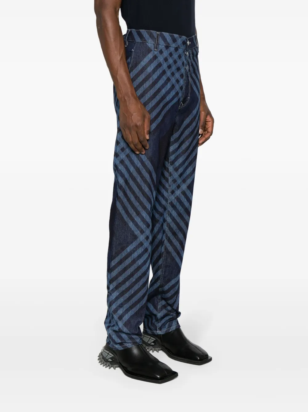 Shop Vivienne Westwood Tartan-print Cotton Tapered Jeans In Blue